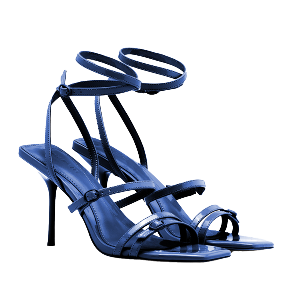 Pair of the Lania Single Sole Heel in Metallic Specchio Blue