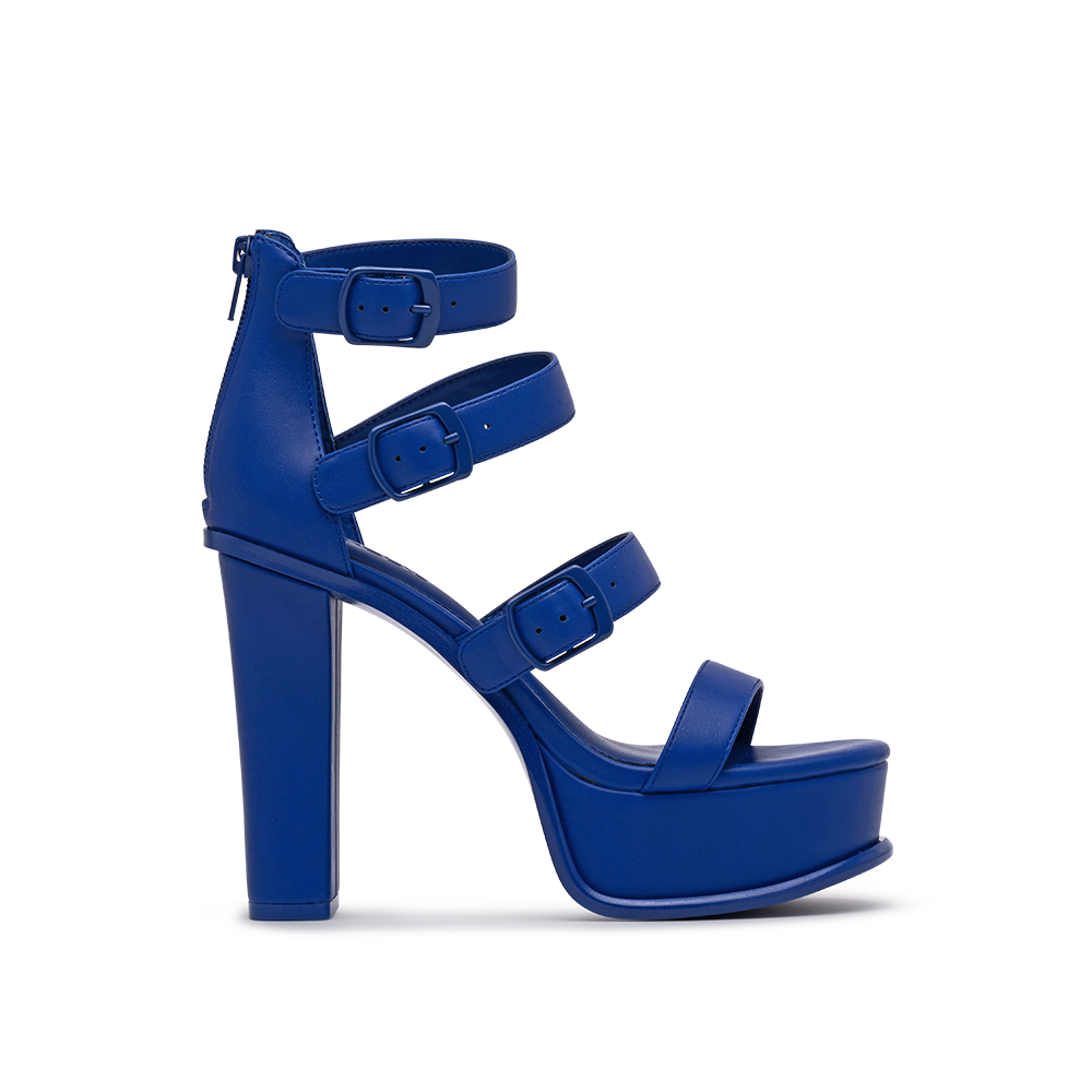 Side View of the Romissa Platform Heeled Sandal in Best in Blue